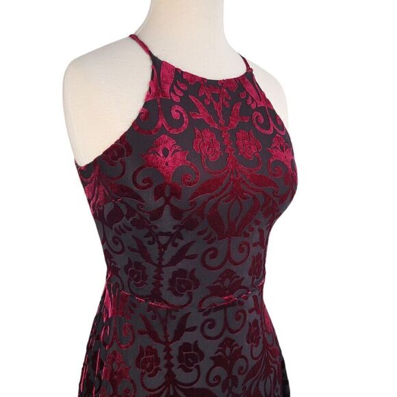 Design Lab Velvet Burnout Mini Slip Dress Burgundy Dark Romance Fairy Grunge Y2K - Picture 2 of 10